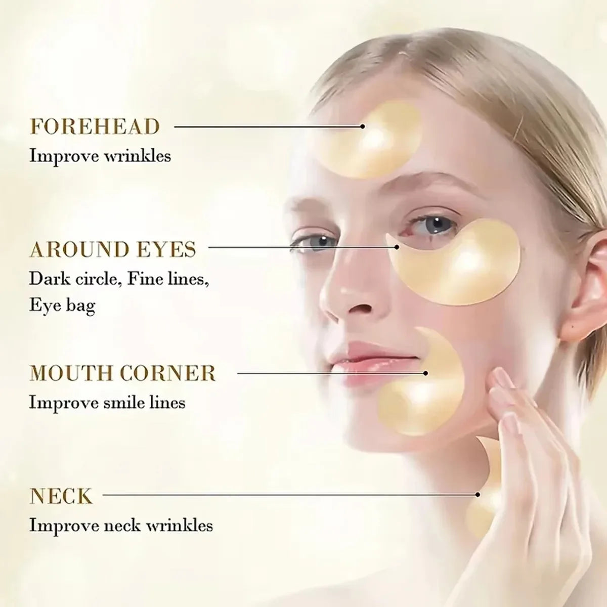 60 piezas de mascarilla de ojos reparadora de ácido hialurónico dorado parches hidratantes y reafirmantes para los ojos mascarilla de cristal para el cuidado de la piel coreana