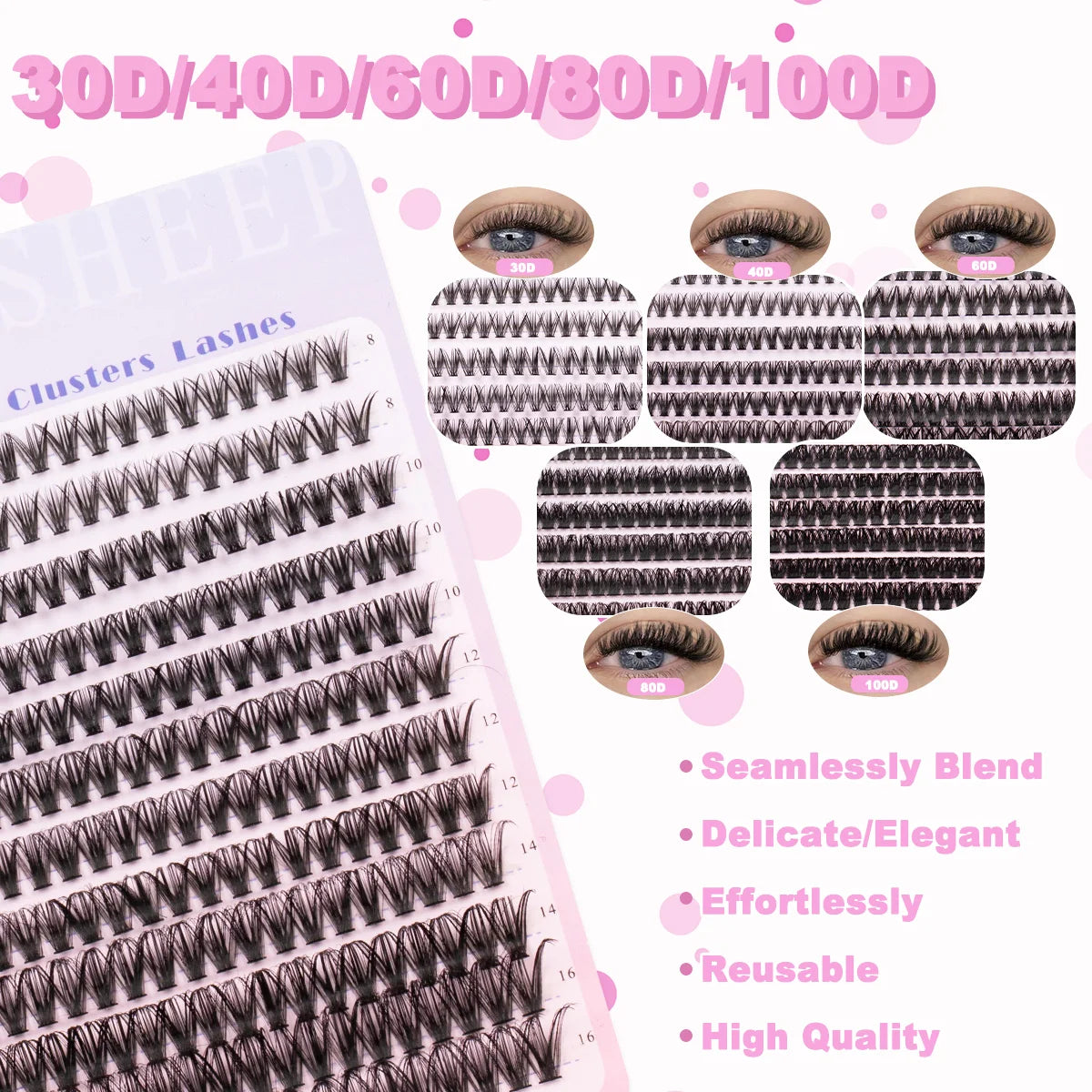 Kit de extensión de pestañas DIY, mezcla de 8-16mm de visón, pestañas individuales suaves, extensiones de pestañas naturales con maquillaje de unión y sellado