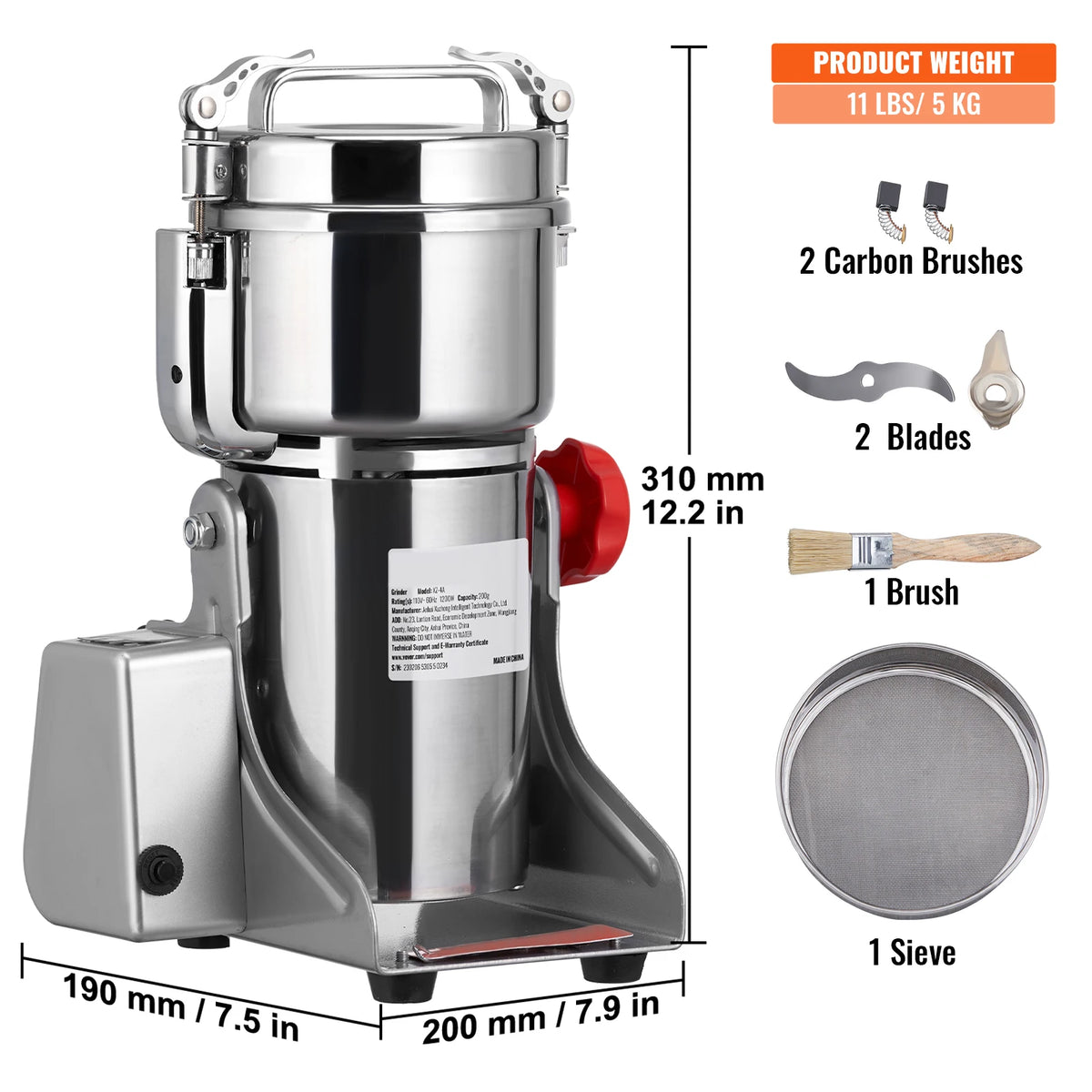 SucceBuy-molinillo de granos eléctrico, molinillos de especias oscilantes comerciales para hierbas secas, granos, especias, cereales, café y maíz, 150-2500g
