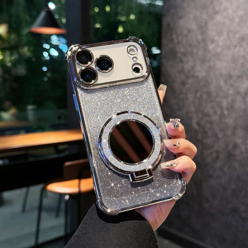 Funda Protectora para iPhone 17 Pro Max/17/Air con Espejo de Maquillaje, Diseño Degradado con Brillo, Resistente a Impactos en las Cuatro Esquinas, Material TPU