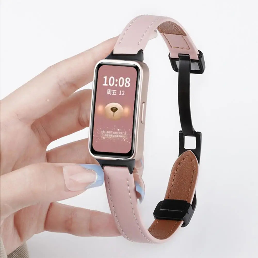 Correa de cuero magnética para Huawei Band 10, 9, 8, NFC, repuesto deportivo suave, Correa transpirable, pulsera, accesorios