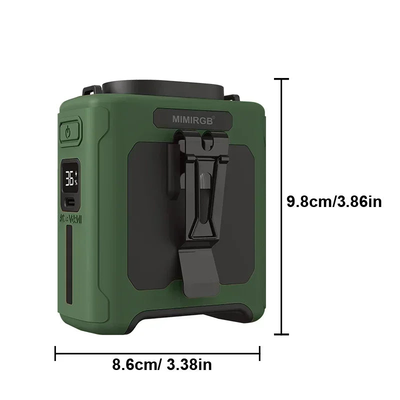 Ventilador de cintura portátil de 10000mAh con banco de energía, iluminación LED, ventilador de cuello colgante, ventilador de refrigeración de flujo de aire fuerte de 5 velocidades para trabajo al aire libre