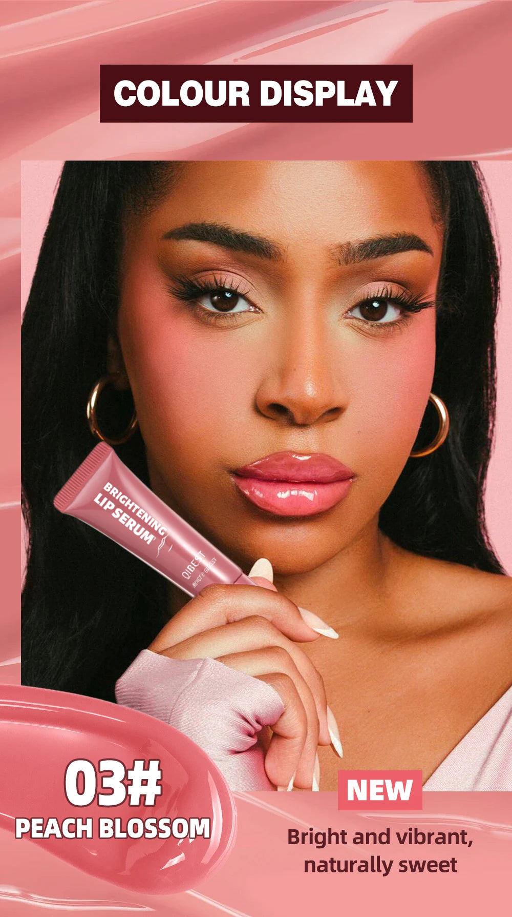 Brillo Labial QIBEST Efecto Espejo, Tinte de Larga Duración, Hidratante, Brillante, con Purpurina, Maquillaje Nutritivo