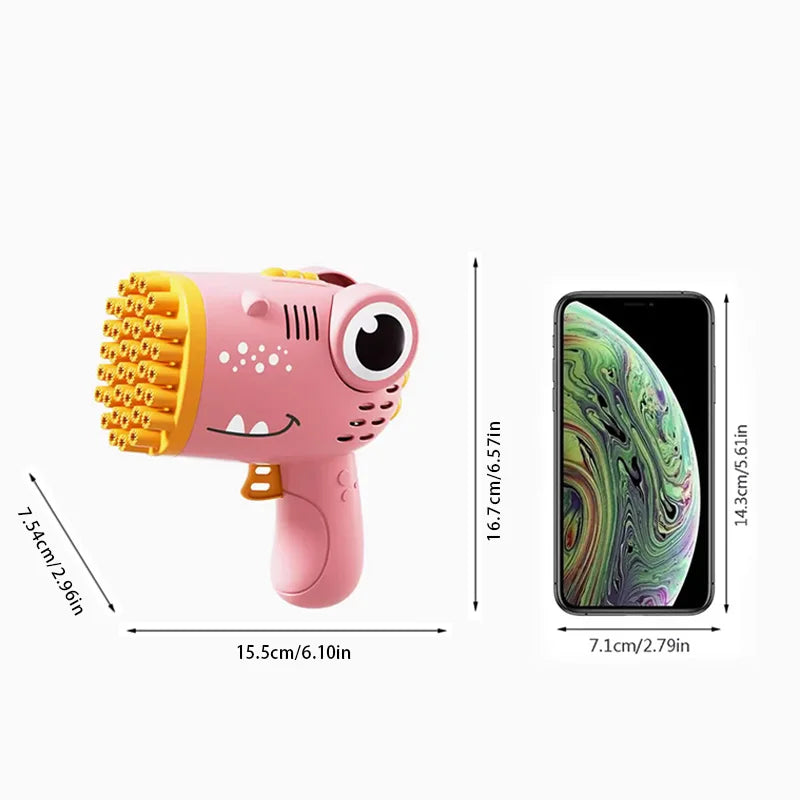 Máquina de burbujas de mano de dinosaurio, pistola de burbujas eléctrica, fiesta de boda juguete para al aire libre, sin agua de burbujas, 40 agujeros