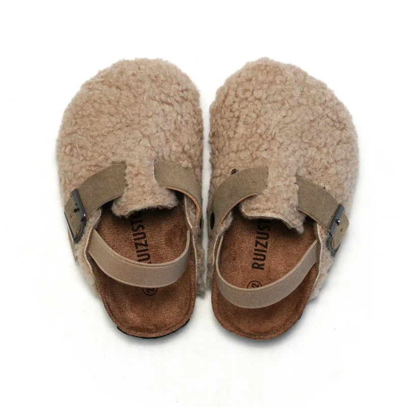 Sandalias de corcho para niños y niñas, zapatos de exterior de sandalias cálidas, calzado para preandador, otoño e invierno, novedad