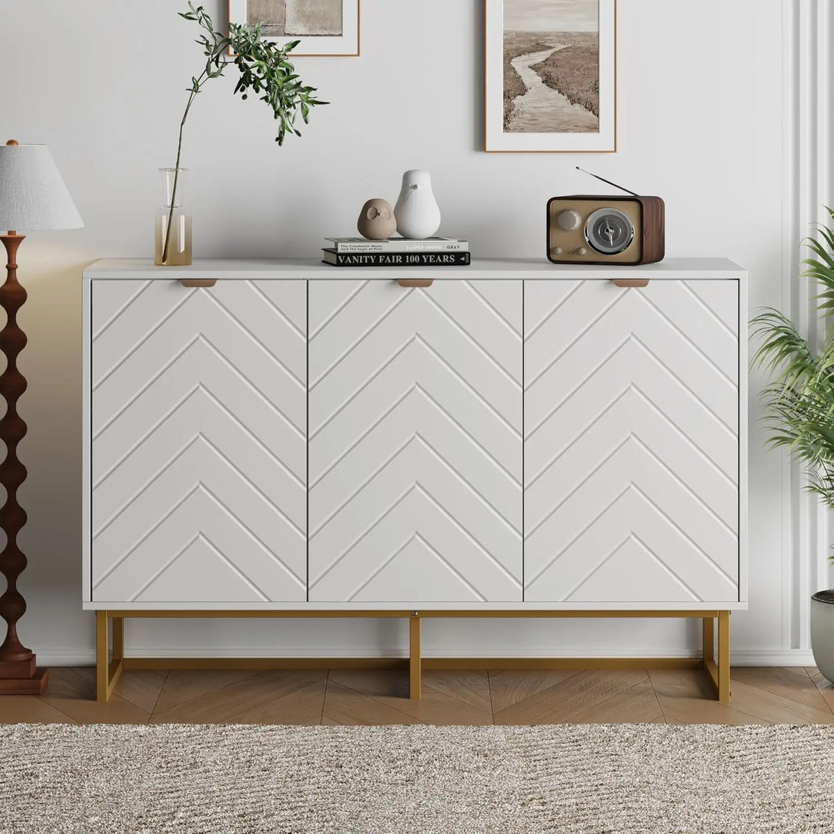 Aparador de puerta con diseño de espiga, mueble de almacenamiento para comedor, 47", personalizado
