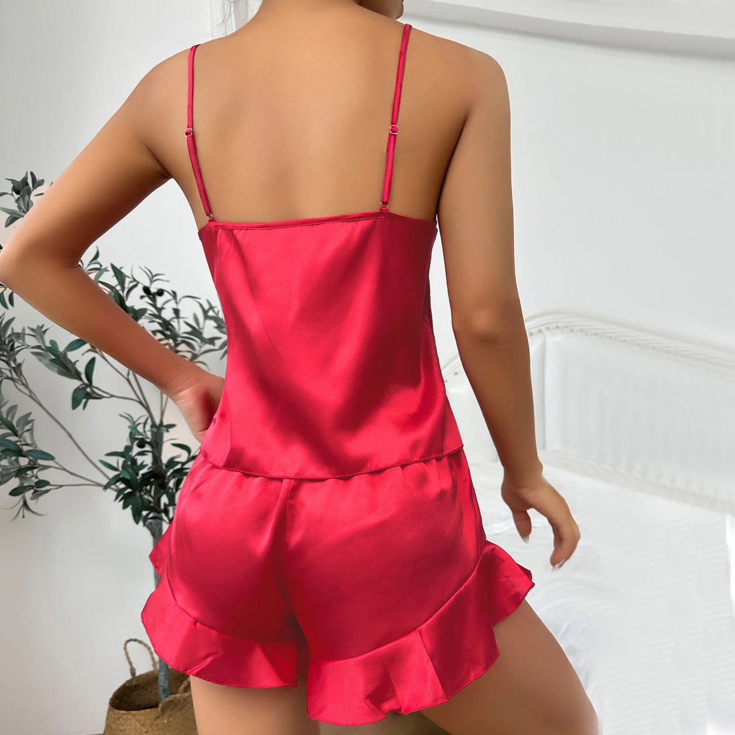 Conjunto de pijama de satén simple, bata con cinturón de manga larga, camisola con cuello en V, top y pantalones cortos, ropa de dormir para mujer