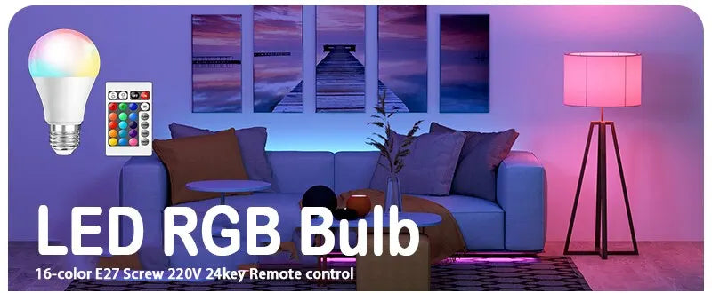 Bombilla LED RGB de 16 colores, Bombilla Multicolor E27 220V, iluminación del hogar regulable, 24 teclas, Control remoto, lámpara inteligente, luz de ambiente