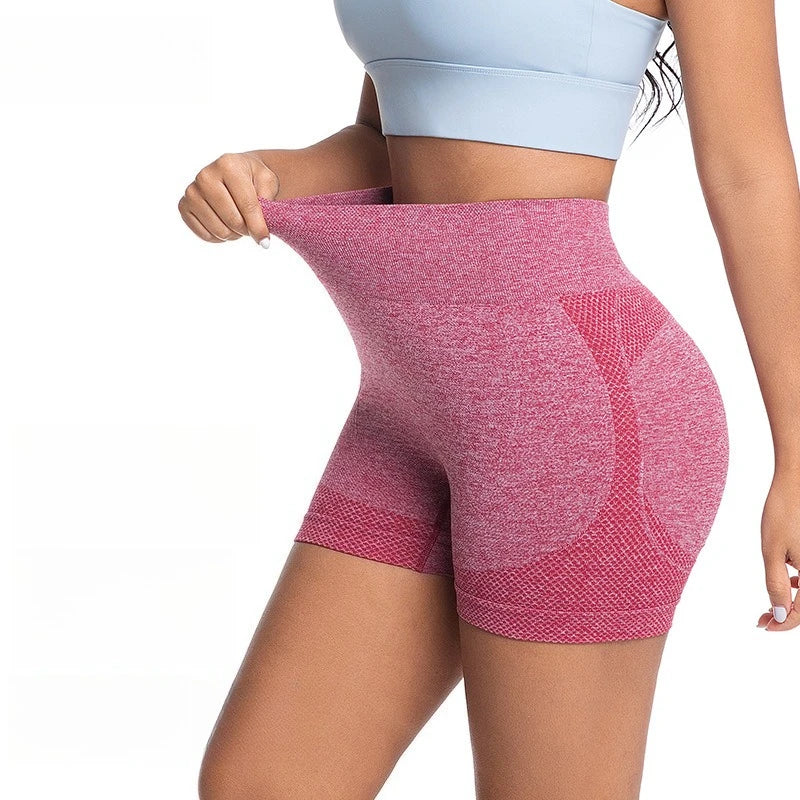 Pantalones cortos deportivos para mujer, cintura alta, elásticos, ajustados, para entrenamiento, Control corto de barriga, Sexy, Yoga, sin costuras, Fitness, levantamiento de cadera, ropa deportiva