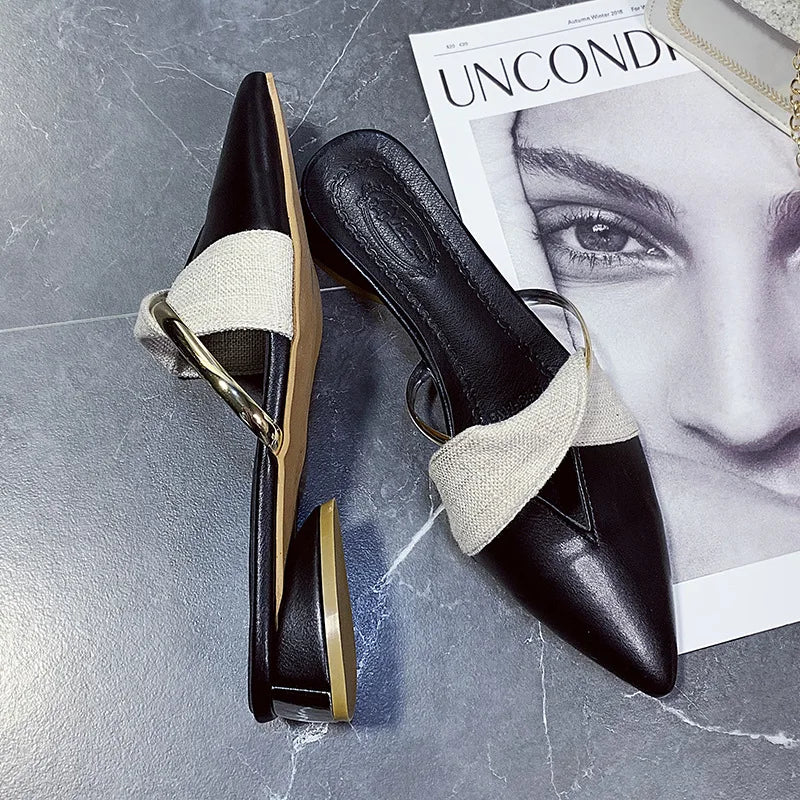 Zapatos de tacón elegantes para mujer, sandalias de ocio, zapatillas cómodas con punta abierta, deslizantes, Verano