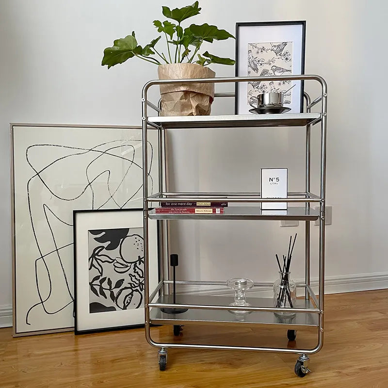 Estante Metálico MOMO, Moderno, Multiusos, de Piso a Techo, con Ruedas, Móvil, Mesa Lateral