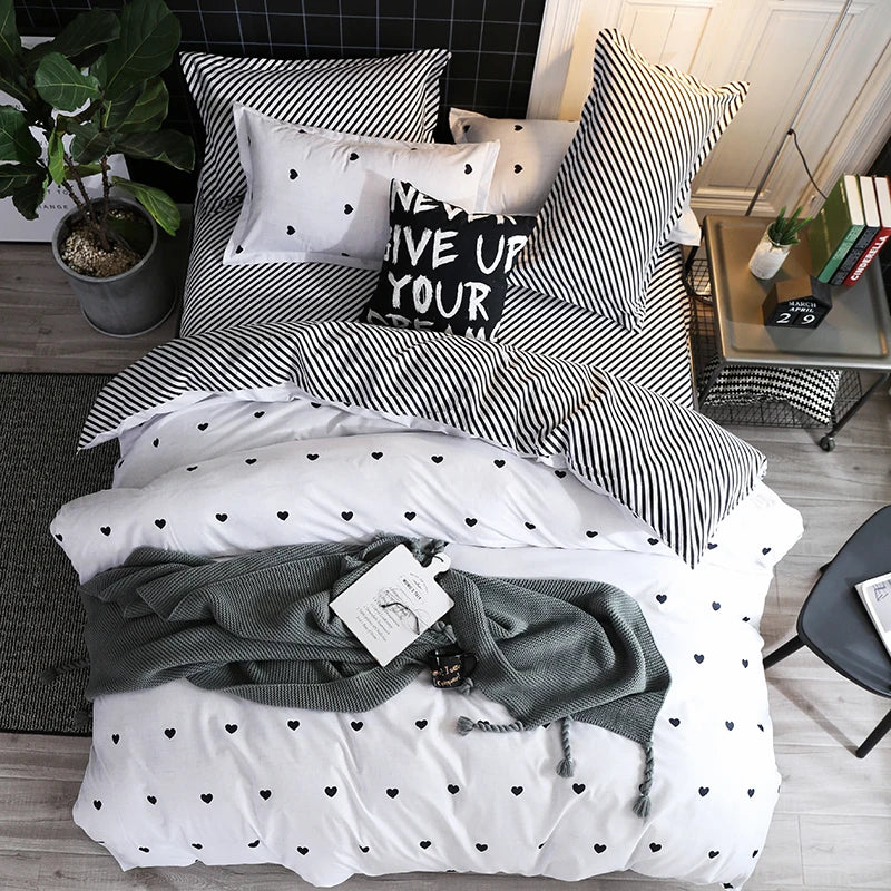 Funda de edredón Reversible, juego de cama de 3 piezas, funda de edredón geométrica en blanco y negro con 2 fundas de almohada, Queen y King