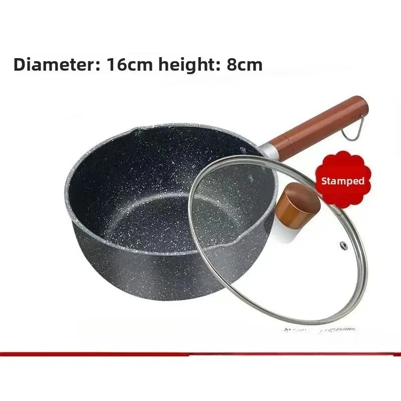 Cacerola antiadherente de 14cm/16cm con mango de madera y boquilla para verter, ideal para salsas y leche, nueva para cocina doméstica.