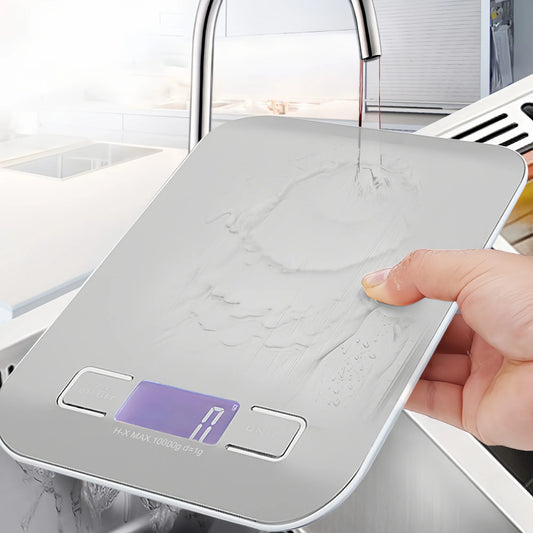 Báscula Digital de Cocina 10/5kg-1g con Pantalla LED, Panel de Acero Inoxidable, Báscula Electrónica para Pesar Alimentos, Snacks y Herramientas de Repostería