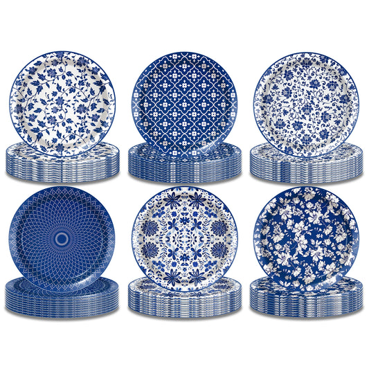 Platos de papel de porcelana azul y blanca, servilletas, vajilla para decoración de cumpleaños, decoración de bodas, decoración de mesa, suministros para fiestas