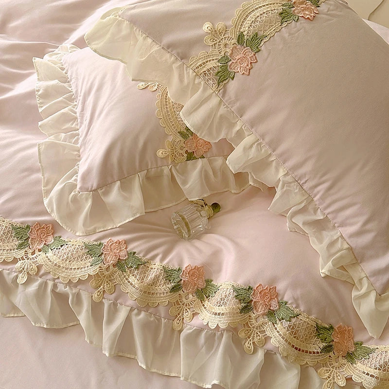 Juego de Ropa de Cama Estilo Princesa INS 2026, con Volantes, Encaje y Lazo, Funda de Edredón Romántica para Mujer, Juego de 4 Piezas