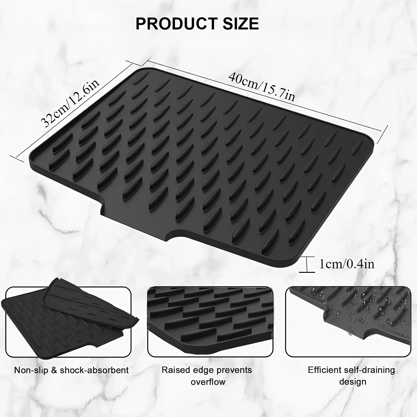 Estera de drenaje de silicona para cocina con diseño de drenaje incorporado, fácil de limpiar, adecuada para encimeras, fregaderos y refrigeradores