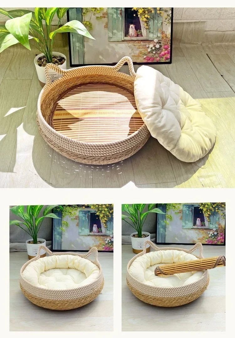 Cama de vid tejida para gatos, cama Circular para mascotas, para todo tipo de clima, cómoda para dormir, 35/40cm, suministros para mascotas
