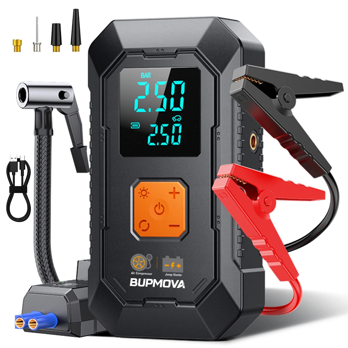 Arrancador de Coches con Compresor de Aire, Pantalla LCD, 21800mAh, Cargador Portátil, Dispositivo de Arranque de Batería de Coche de 6000A, Cargador de Batería para Coche de 12V (Todo Gasolina/10L Diésel), Arranque Rápi