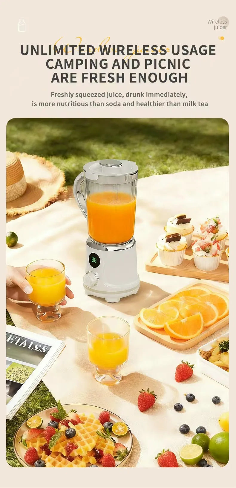 Licuadora Eléctrica Inalámbrica Portátil, 12 Cuchillas, 3000mAh, Exprimidor de Frutas, Uso Doméstico, Trituradora de Hielo, Mezcladora de Alimentos Auxiliar para Naranjas