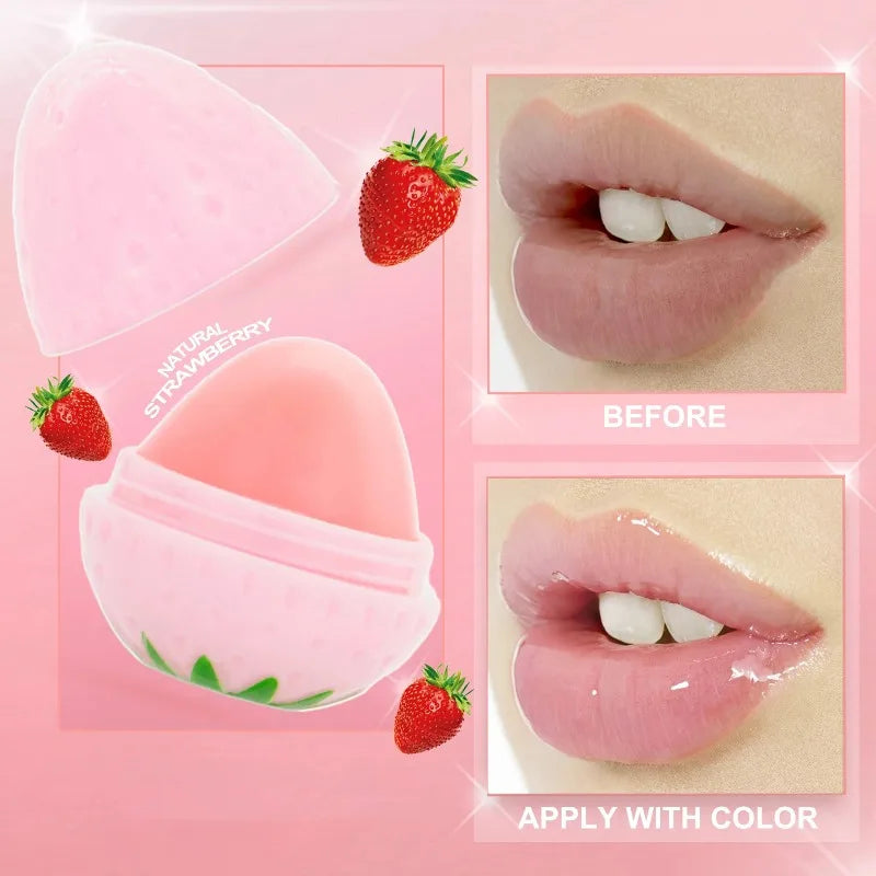 Bálsamo Labial de Fresa, 1/4 Piezas, Hidratante de Larga Duración, Repara y Humecta, Lápiz Labial Rojo con Diseño de Frutas, Cuidado Labial para Labios Secos, Cosméticos