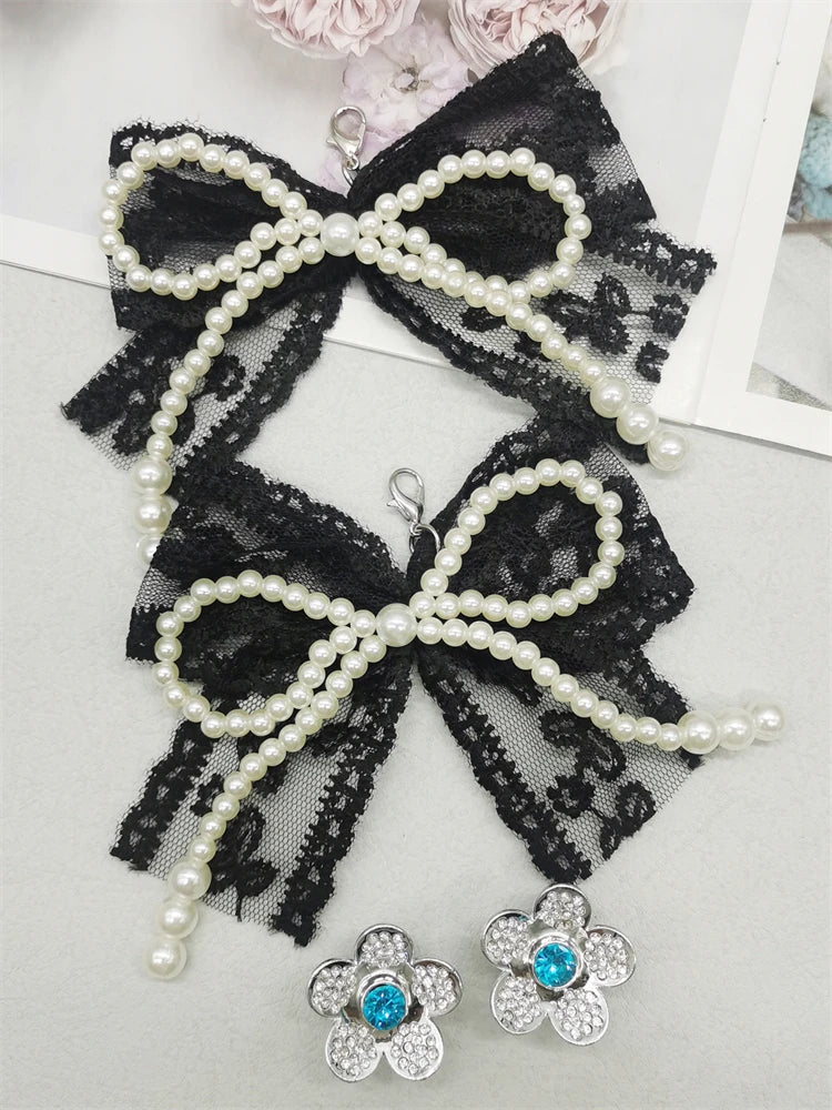 4 Uds. De colgantes de zapatos con pajarita de encaje de estilo barroco, cordones de flores, dijes, hebillas, decoraciones DIY, Clips para zapatos, accesorios