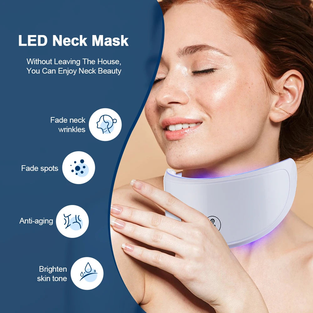 Máscara LED para el cuello, 7 colores, fotones, antiarrugas, brillo de la piel, máscara de belleza para el cuello, estiramiento de la piel, eliminador de arrugas del cuello, cuidado de la piel