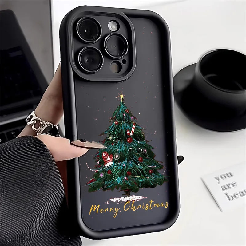 Regalos de Año Nuevo árbol de Navidad gato funda de teléfono para iPhone 13 funda iPhone 15 14 12 11 16 Pro Max XR 7 8 Plus SE 2 cubierta a prueba de golpes
