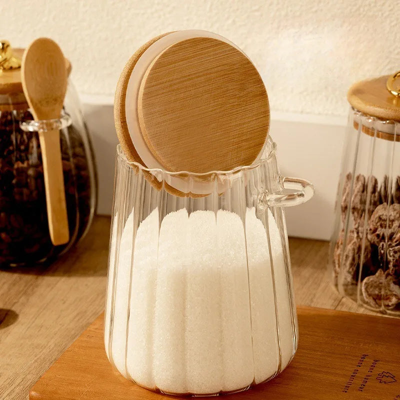 Tarro de vidrio sellado con cuchara y tapa, tarro transparente para especias, pequeño contenedor para almacenar alimentos, tarro para azúcar, tarro para té, tarro para café de cocina
