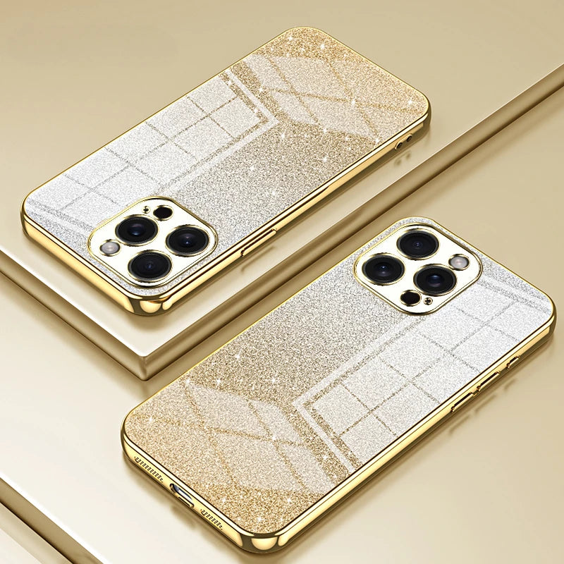 Funda Brillante Electrochapada para iPhone 17 Air 16 16E 15 14 13 12 Mini 11 Pro Max XS X XR SE 2 3 7 8 Plus, Cubierta Trasera de TPU Suave