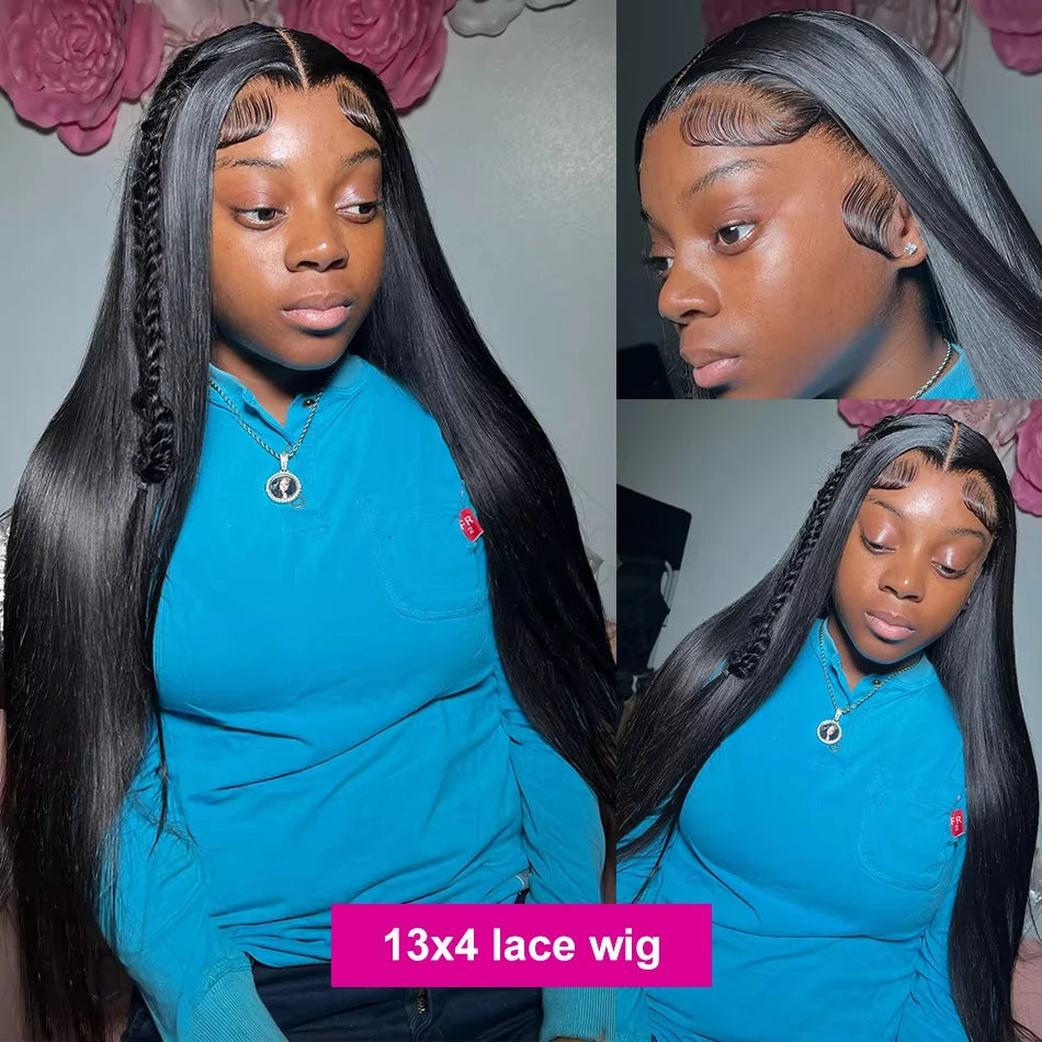 Pelucas de cabello humano liso de 250 densidades, 13x6, 32 y 30 pulgadas, peluca frontal de encaje transparente HD, cabello humano brasileño real para mujeres