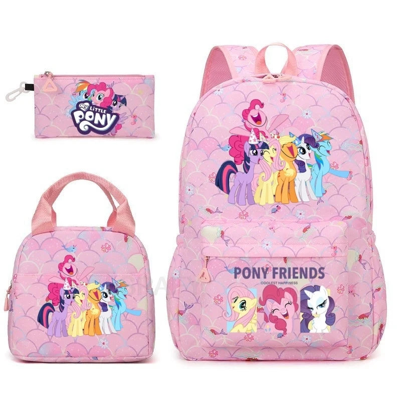 Juego de 3 mochilas My Little Pony para niños, mochila escolar para niñas, mochila escolar para adolescentes, mochila arcoíris para mujeres