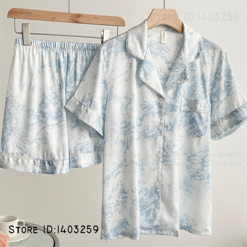 Nuevos Pijamas de satén sedoso para mujer, conjunto de 2 uds de Pijamas, ropa de dormir para primavera y otoño, ropa de salón, ropa de casa informal holgada para mujer, lencería