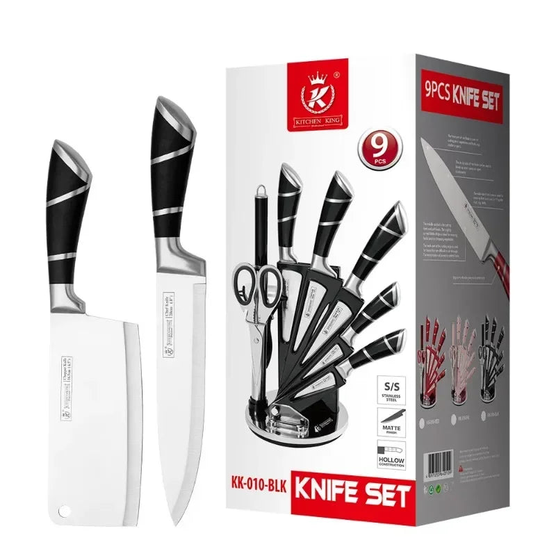 MDHAND Juego de cuchillos de cocina 9 piezas de acero inoxidable Cuchillos de chef recubiertos antiadherentes afilados con afilador para cortar y cortar