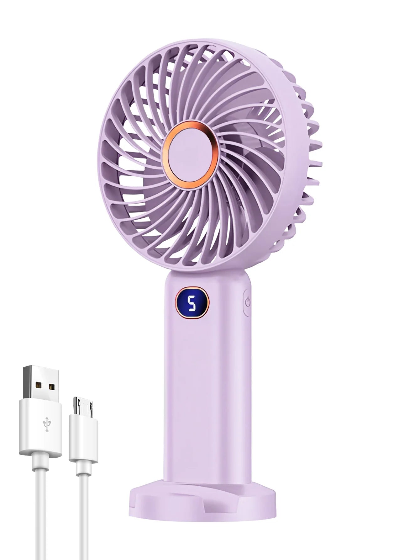 Ventilador portátil de mano, miniventilador recargable por USB, pantalla Digital, ajuste de 5 velocidades, adecuado para viajes, exteriores, oficina y hogar