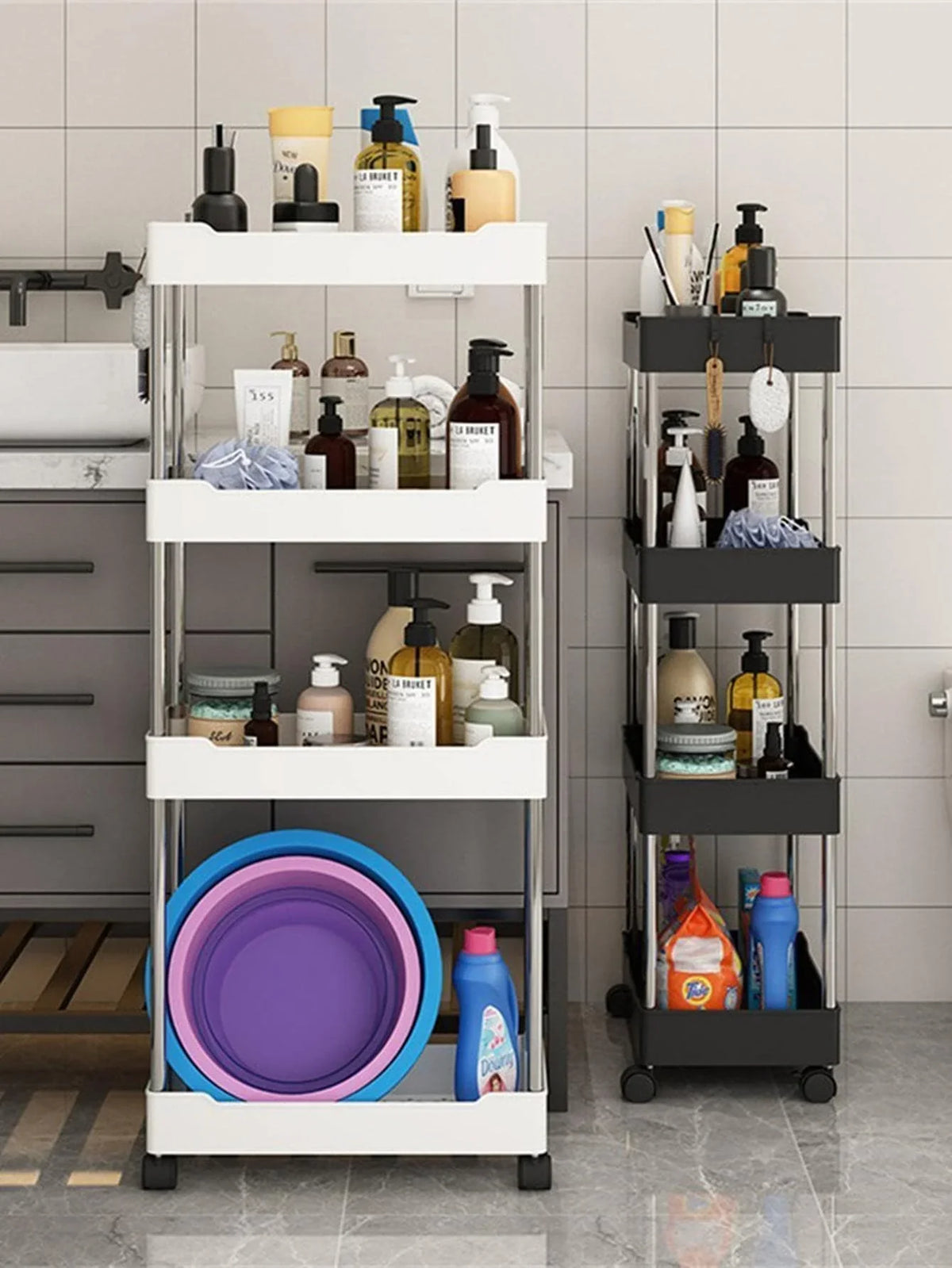 Carrito de Almacenamiento con Ruedas de 3/4 Niveles, Diseño de Carro Multiusos, Estante de Almacenamiento Móvil para Espacios Reducidos, Organizador Deslizante Delgado para Cocina y Baño