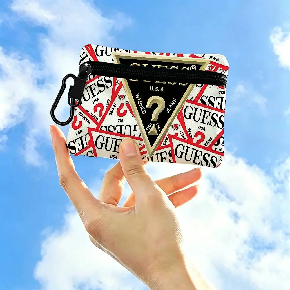 Monedero con cremallera de tela Oxford blanca con logotipo de G-Guess-s, bolsa ligera para colgar llaves, tarjetero para uso diario