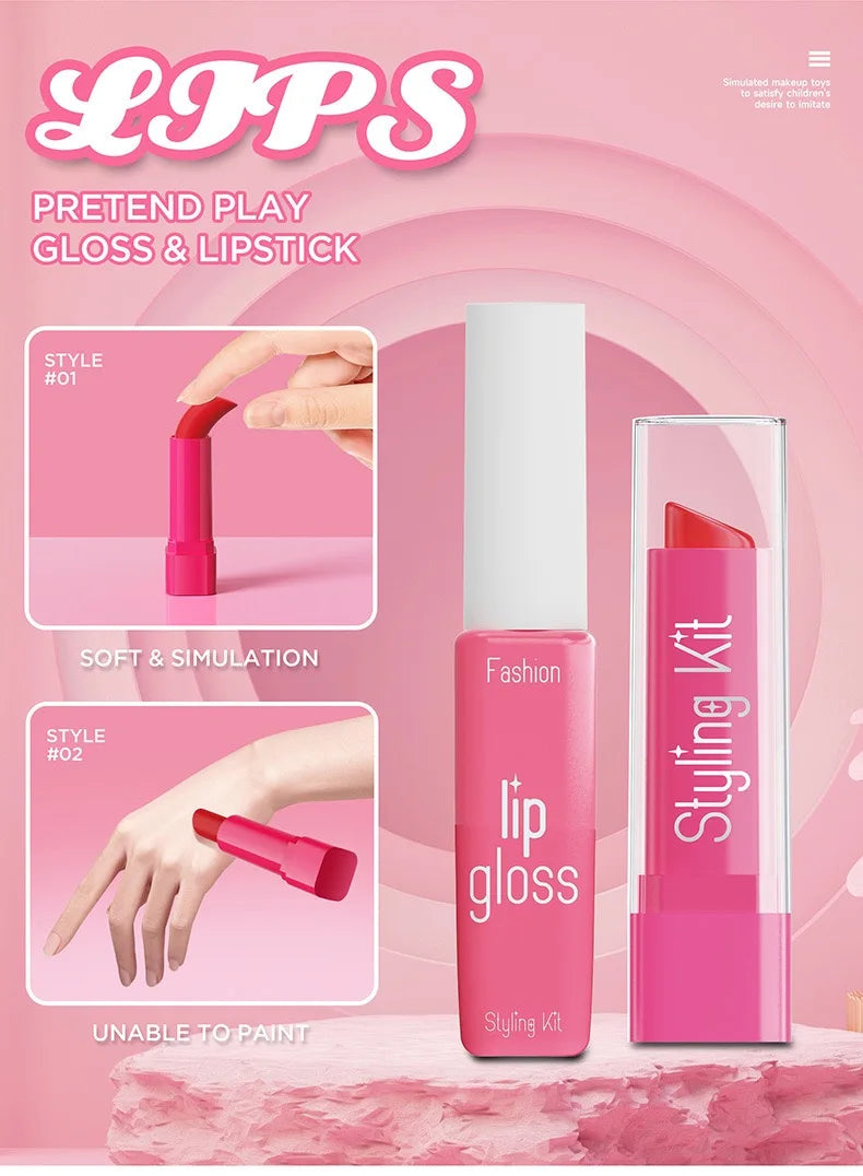 Set de Maquillaje de Juguete para Niñas: Manicura Falsa, Color de Labios, Sombra de Ojos, Cosméticos y Juguetes con Temática de Princesa (No se pueden lavar)