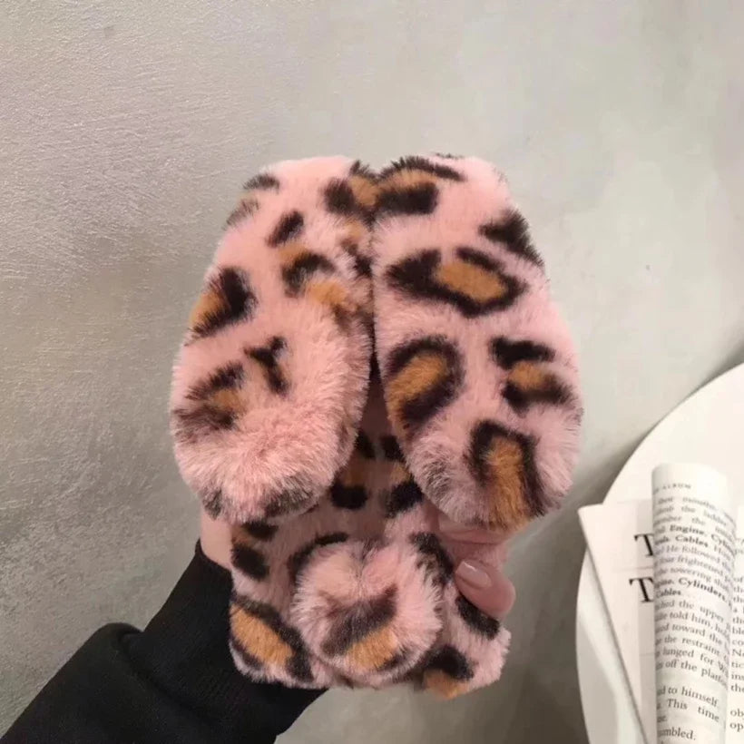 Funda de teléfono de piel de conejo de peluche 3D para iPhone 17 16 15 14 13 12 11 Pro Max funda de silicona suave