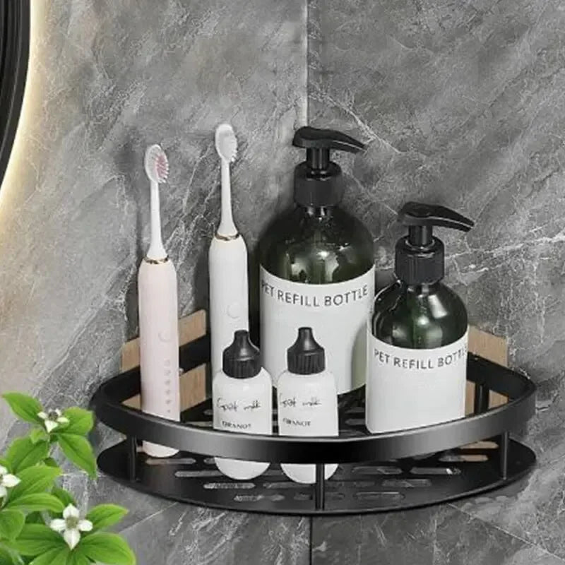 Estante de almacenamiento para baño, estantería esquinera de montaje en pared sin taladro, soporte para ducha