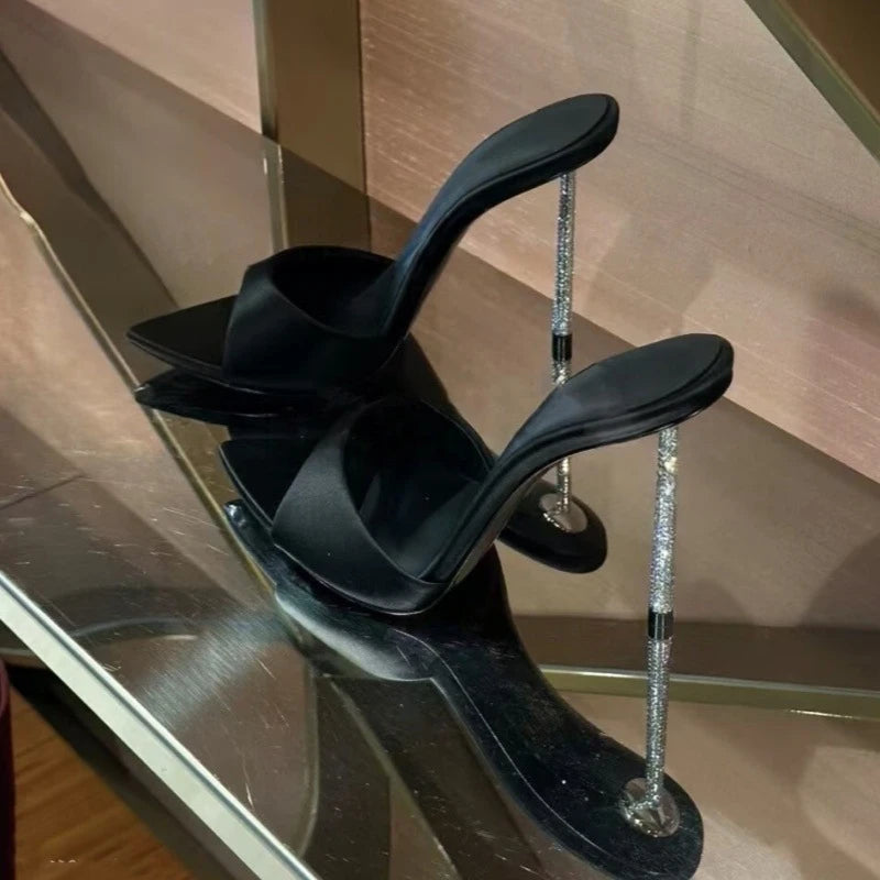 Nuevas Sandalias de Tacón Alto con Cristales, Elegantes Zapatos de Vestir de Verano con Punta en Pico y Tacón de Aguja, Decorados con Pedrería para Mujer