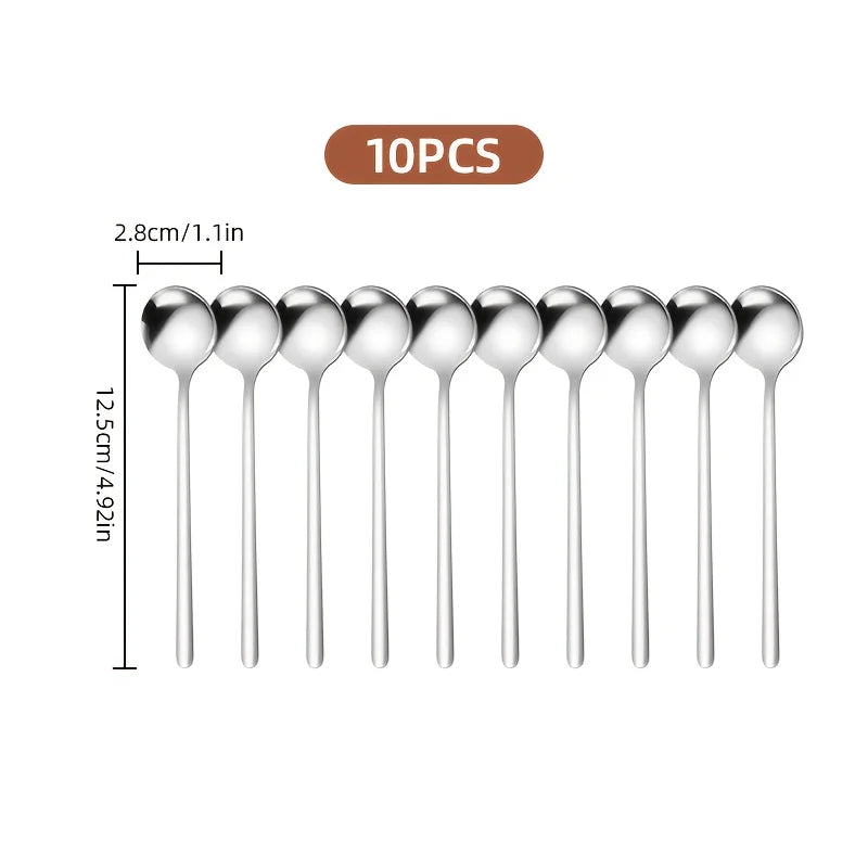 10 Uds. Cucharas de café de acero inoxidable, cucharas de postre, cucharaditas, cucharas de condimentos, adecuadas para el hogar, cafetería, fiesta, suministros de cocina