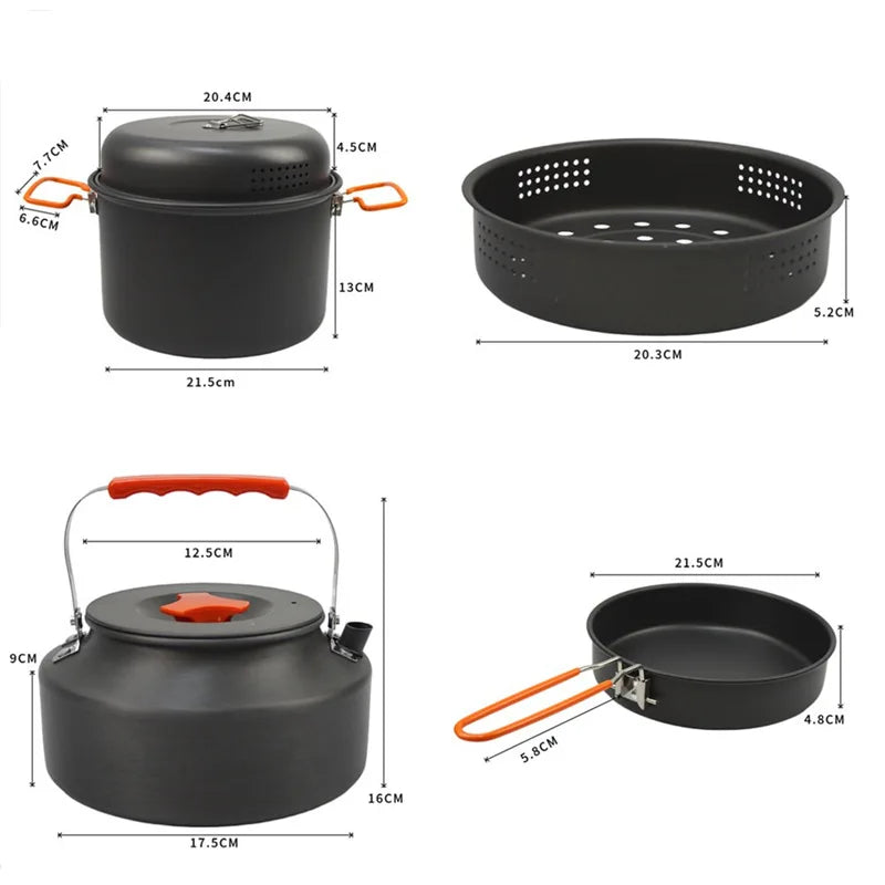 Juego de utensilios de cocina al aire libre, olla de cocina para acampar, hervidor de vapor, sartén, juego de cocina