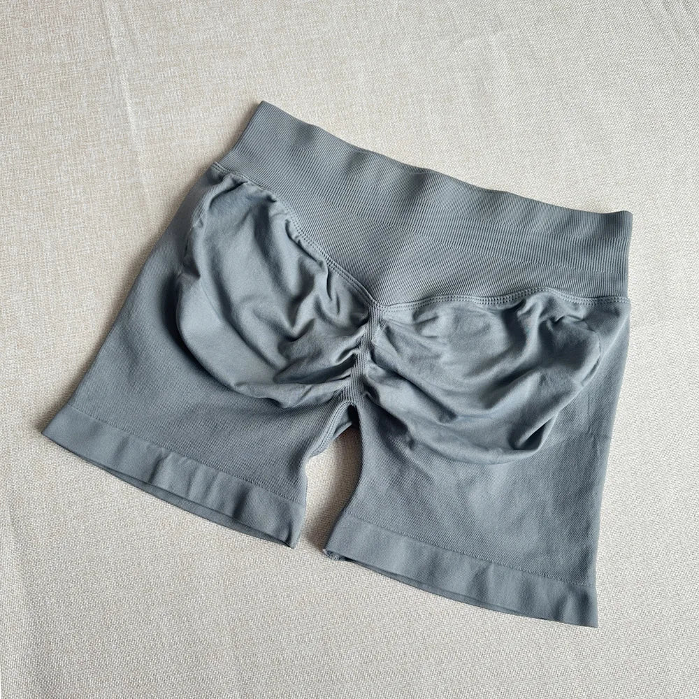 Pantalones cortos deportivos para mujer, pantalones cortos de gimnasio con banda baja acanalada de 4,5 ", mallas sin costuras para entrenamiento y Yoga