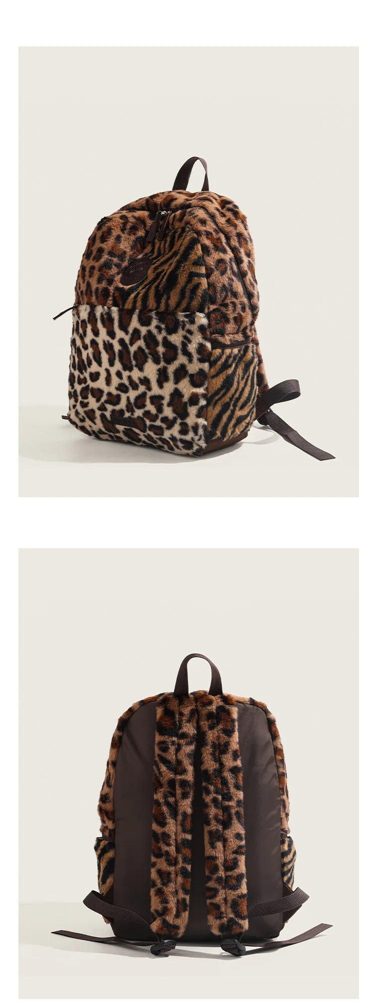 Mochila con estampado de leopardo, mochila de cabina de avión a la moda, bolso escolar de gran capacidad, bolsas suaves de felpa versátiles, Mochilas para Mujer 2025