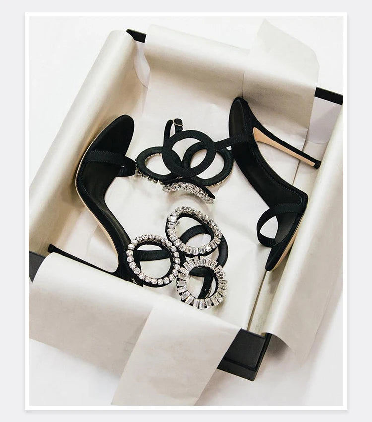 Circle Heels 2024 Nuevo vestido Zapatos de boda con sandalias romanas de tacón abierto con diamantes de imitación