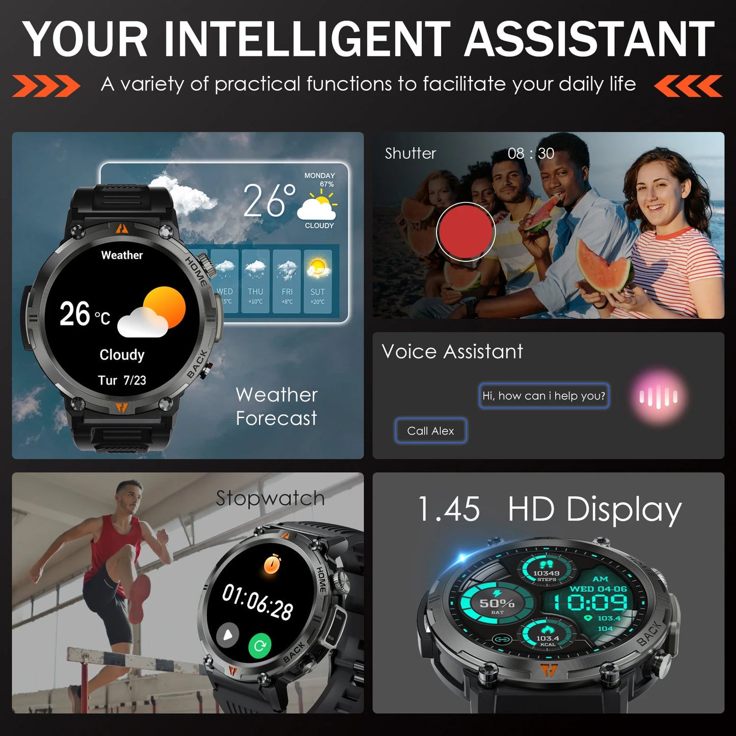 EIGIIS KE3 2025 nuevo reloj inteligente con llamada Bluetooth para hombres pantalla completamente táctil con Monitor de salud linterna de ritmo cardíaco reloj inteligente