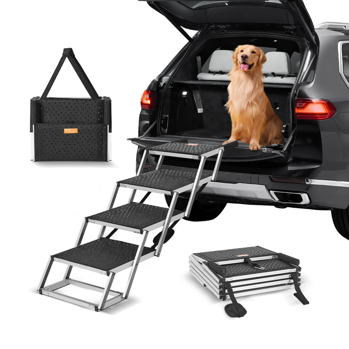 SucceBuy Escalera para perros para automóviles Pasos anchos para perros Pasos portátiles plegables para mascotas Aluminio liviano para automóviles SUV y camiones 150 lbs