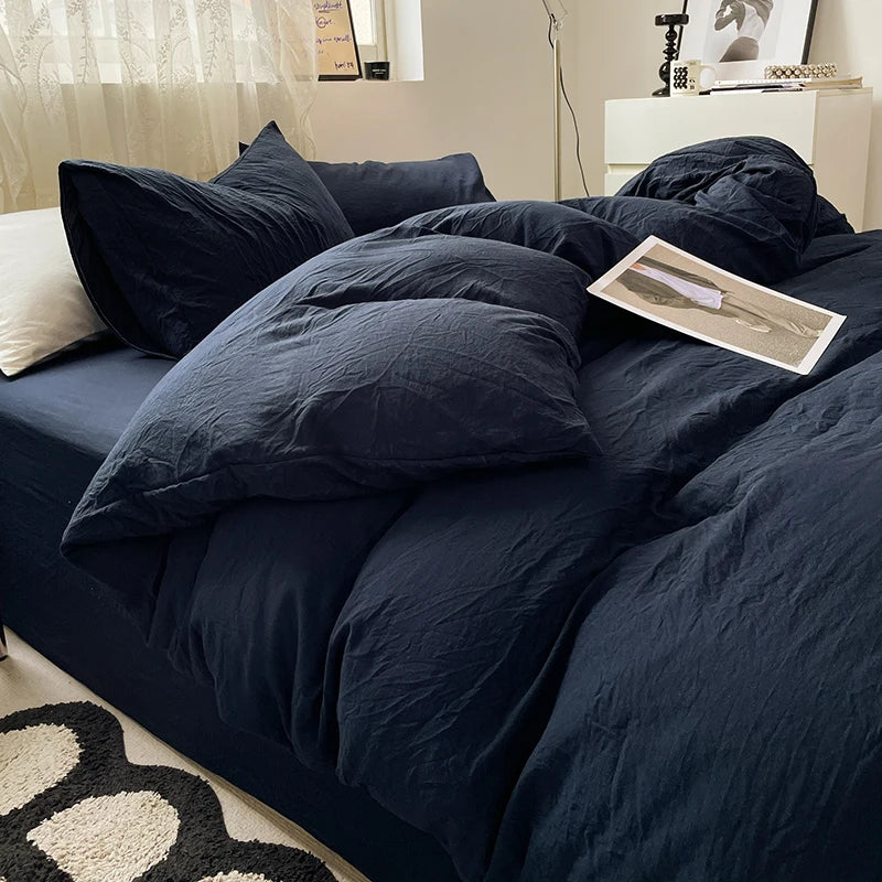 Juegos de fundas de edredón gris oscuro a la moda, fundas de edredón cepilladas, juegos de cama individual doble Queen, funda de almohada para niños, funda de edredón sólida