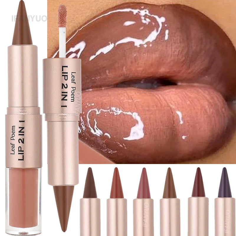 Maquillaje de Labios 2 en 1 Color Rosa Ciruela Oscuro, Delineador de Labios Mate, Brillo Labial Voluminizador con Efecto Espejo, Contorno de Labios Resistente al Agua, Maquillaje No Pegajoso